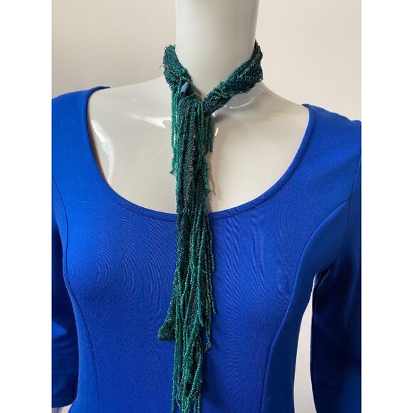 Nine West Green & Blue Beaded Fringe Tie Belt/Neck Accessory - Picture 11 of 11
